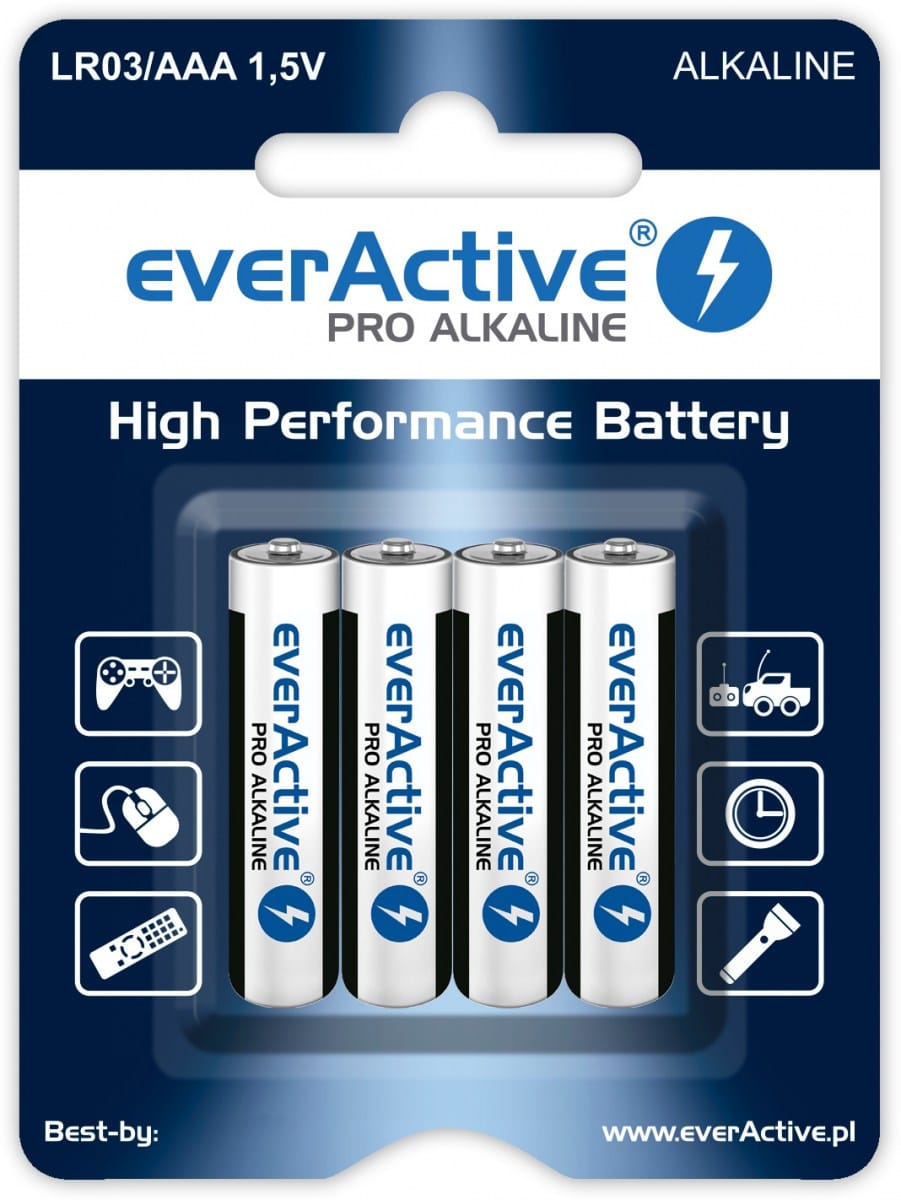 EverActive PRO Baterie alkaliczne Paluszki LR03 AAA 4 szt