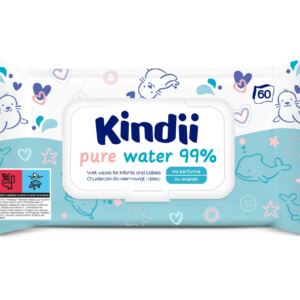 Kindii Pure Water Chusteczki nawilżane dla niemowląt Woda 99% 60 szt