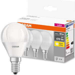 OSRAM 3x Żarówka LED Kulka E14 4,9W = 40W 470lm
