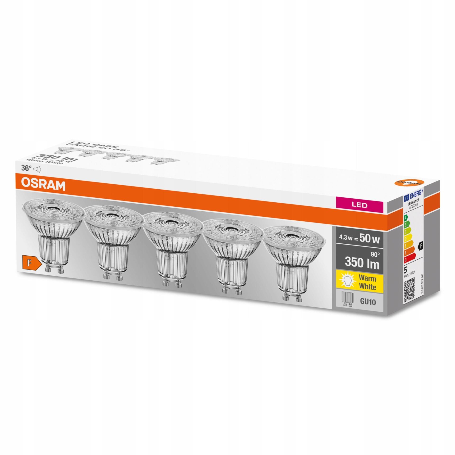 OSRAM 5x Żarówka LED GU10 HALOGEN 4,3W 50W 2700K - obrazek 4