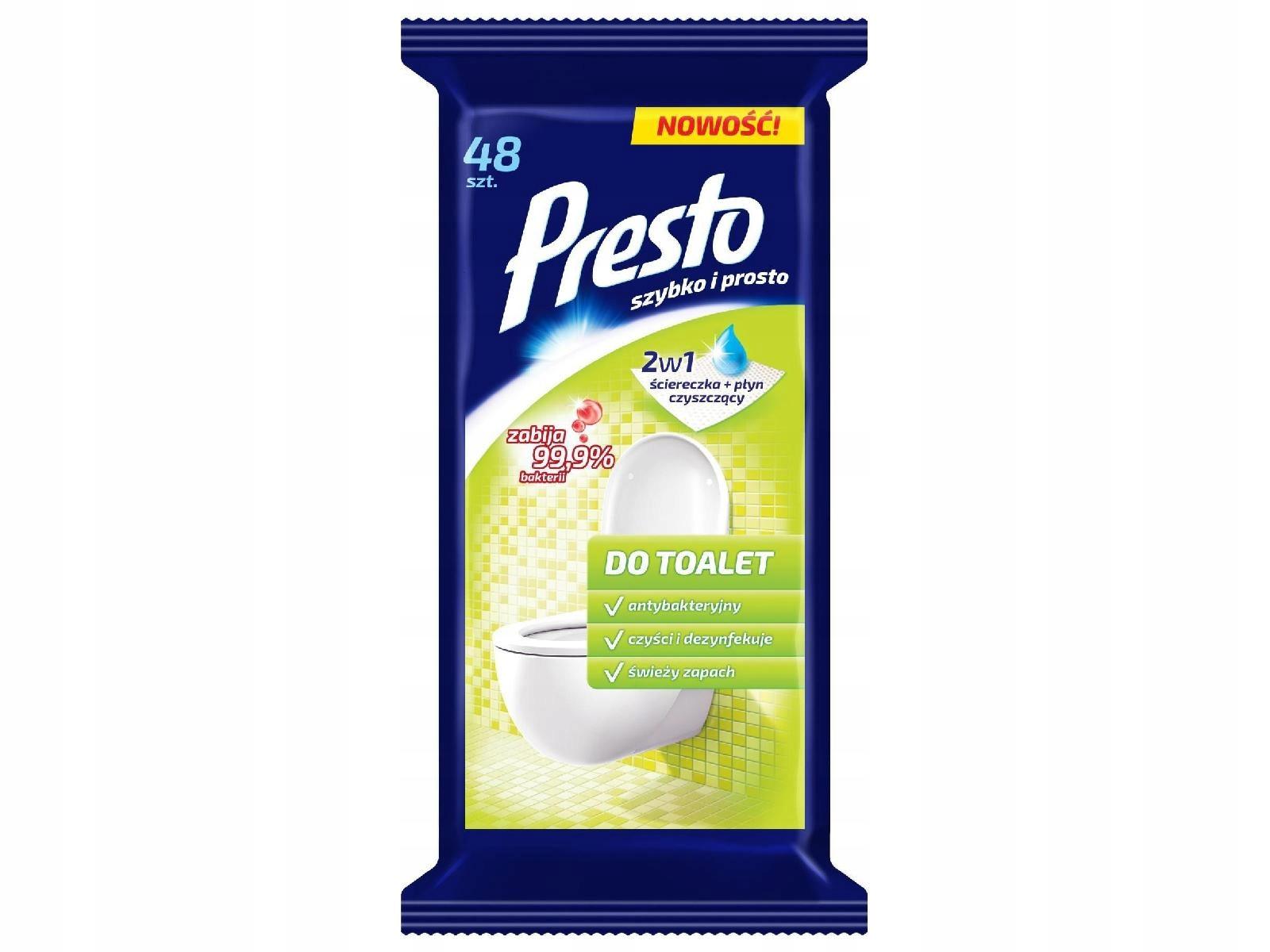 PRESTO Ściereczki Nawilżane Do Czyszczenia Toalet WC Dezynfekcja 48 sztuk - obrazek 2