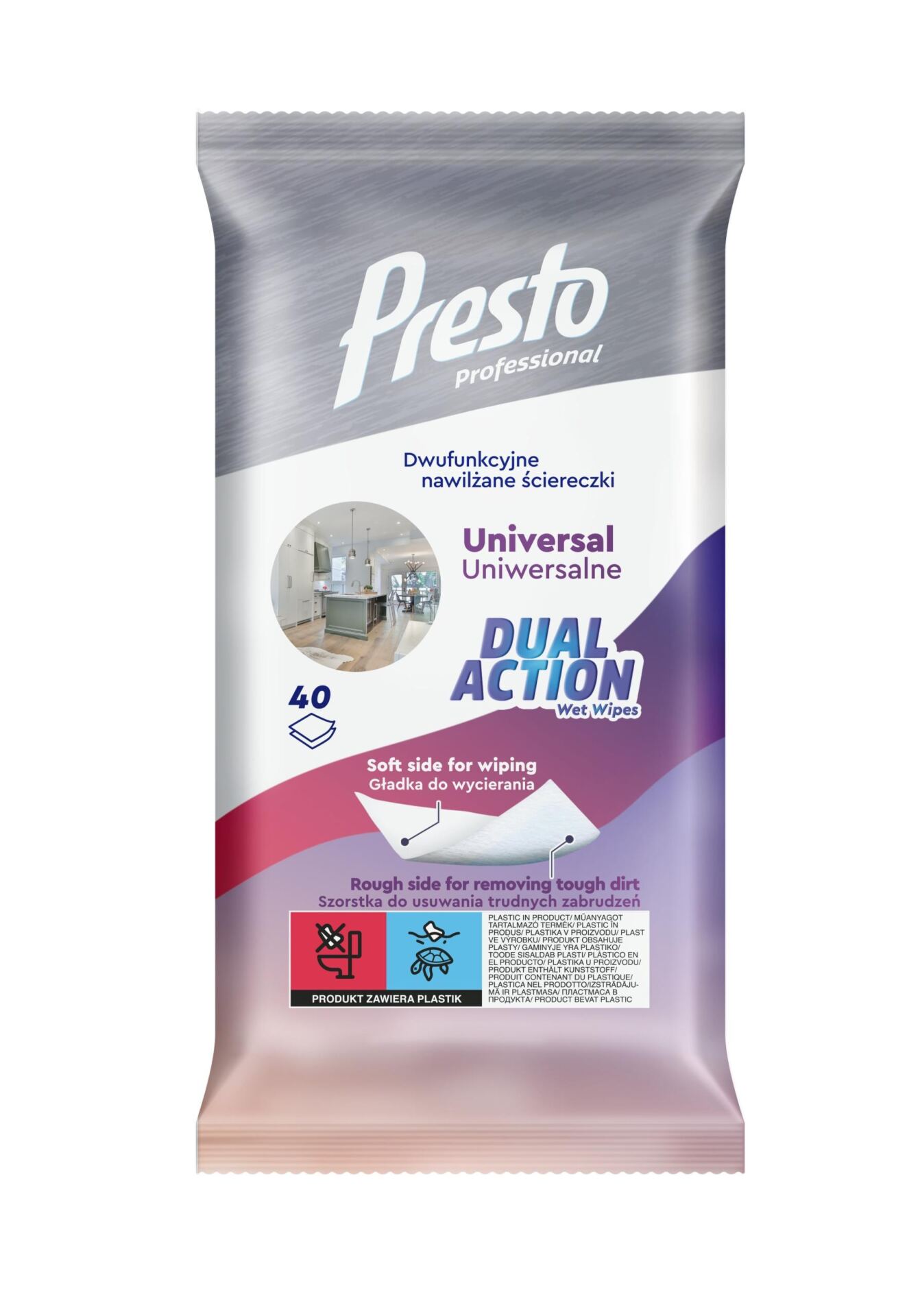 Presto Dwufunkcyjne nawilżane ściereczki 40 sztuk