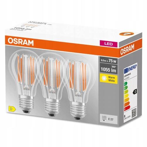 OSRAM ZESTAW 3x ŻARÓWKA LED 1055lm E27 7.5W 2700K