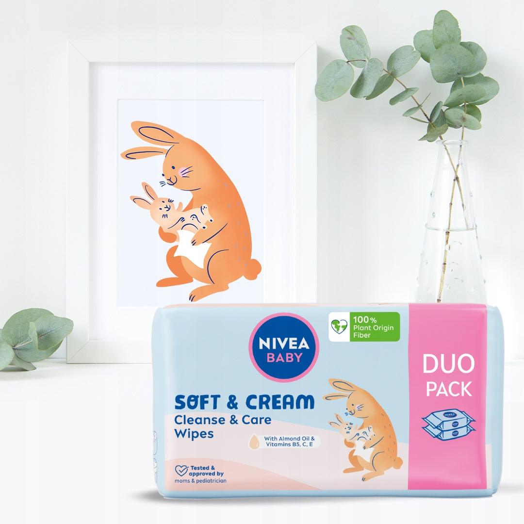 NIVEA BABY Chusteczki nawilżane Biodegradowalne Soft & Cream 2 x 57 sztuk - obrazek 4