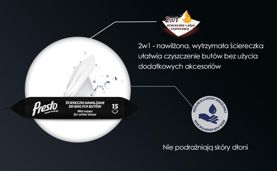 Presto Ściereczki nawilżane z wybielaczem optycznym do białych butów 15 szt - obrazek 5