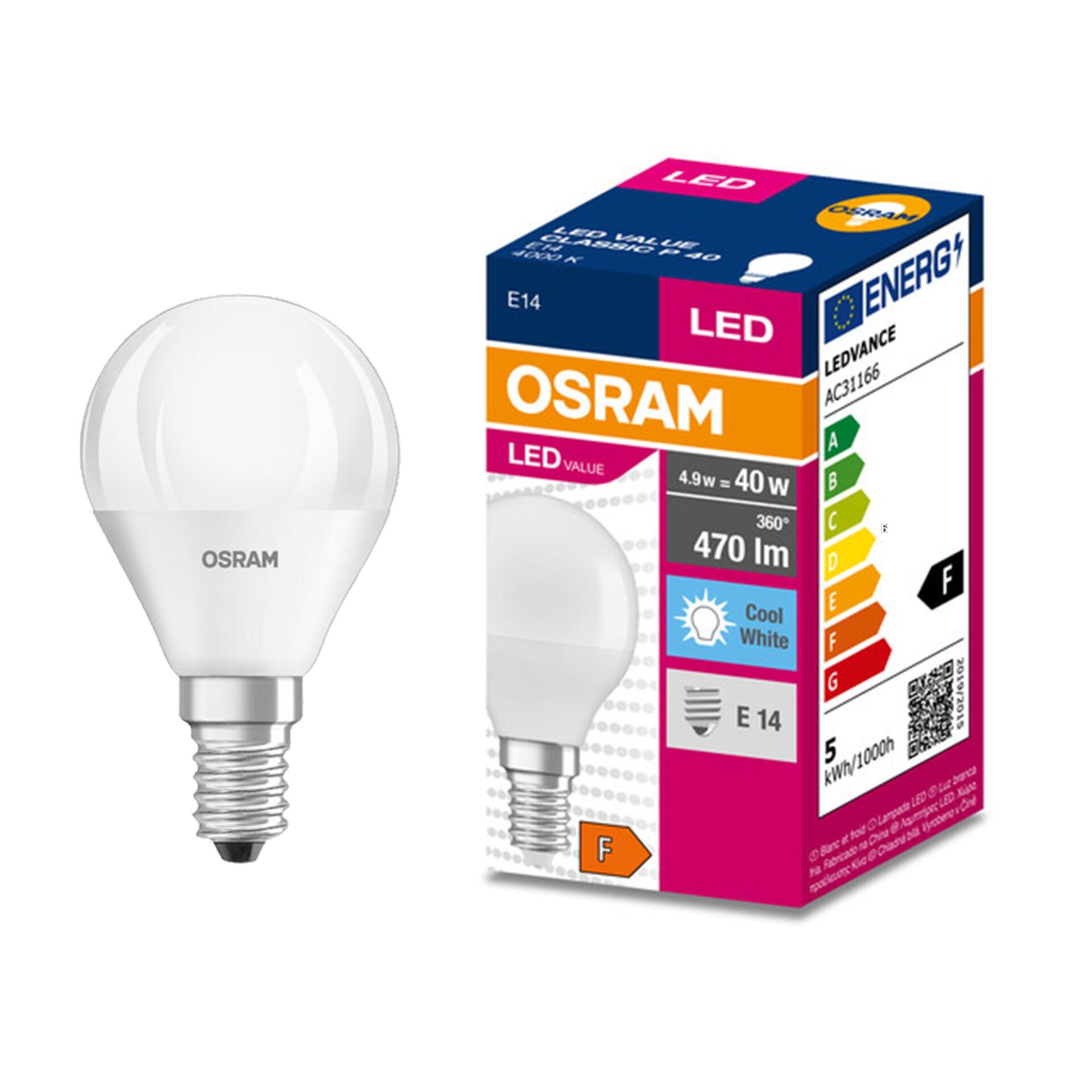 OSRAM ŻARÓWKA E14 LED KULKA 4,9W = 40W 470lm 4000K - obrazek 2