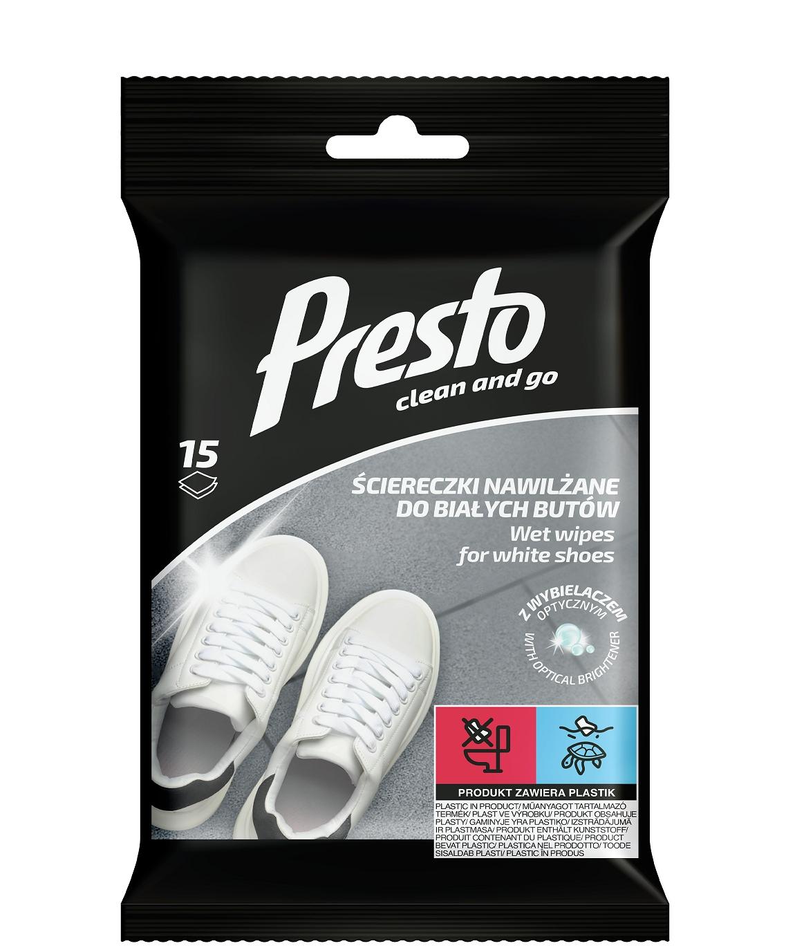 Presto Ściereczki nawilżane z wybielaczem optycznym do białych butów 15 szt