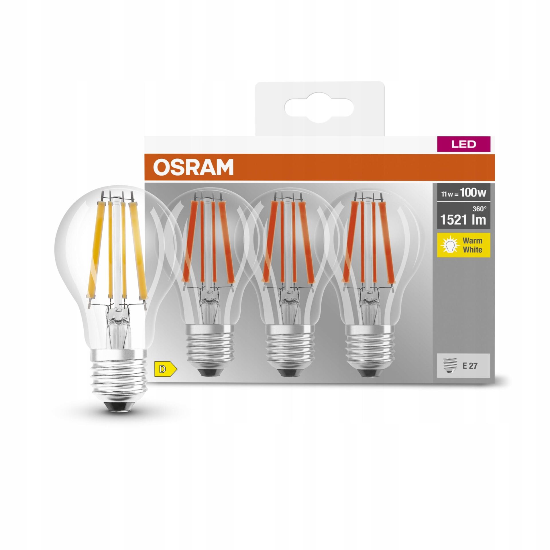 OSRAM FILAMENT Żarówka LED E27 11W = 100W 2700K x3