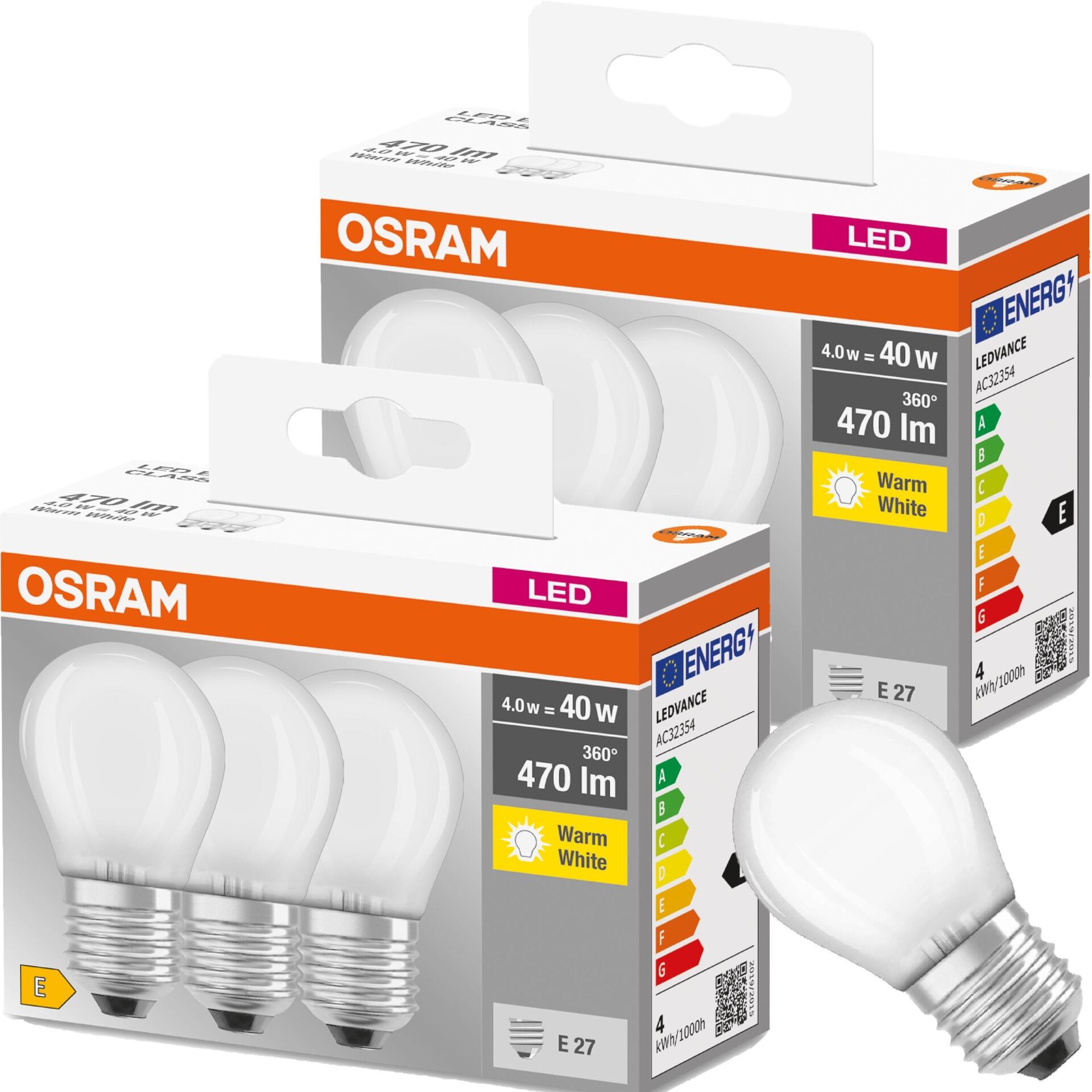 Osram żarówka kulka LED E27 4W=40W 470lm 2700K x3 - obrazek 15