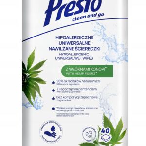 Presto Ściereczki uniwersalne nawilżane ściereczki z włóknami konopi 40szt.