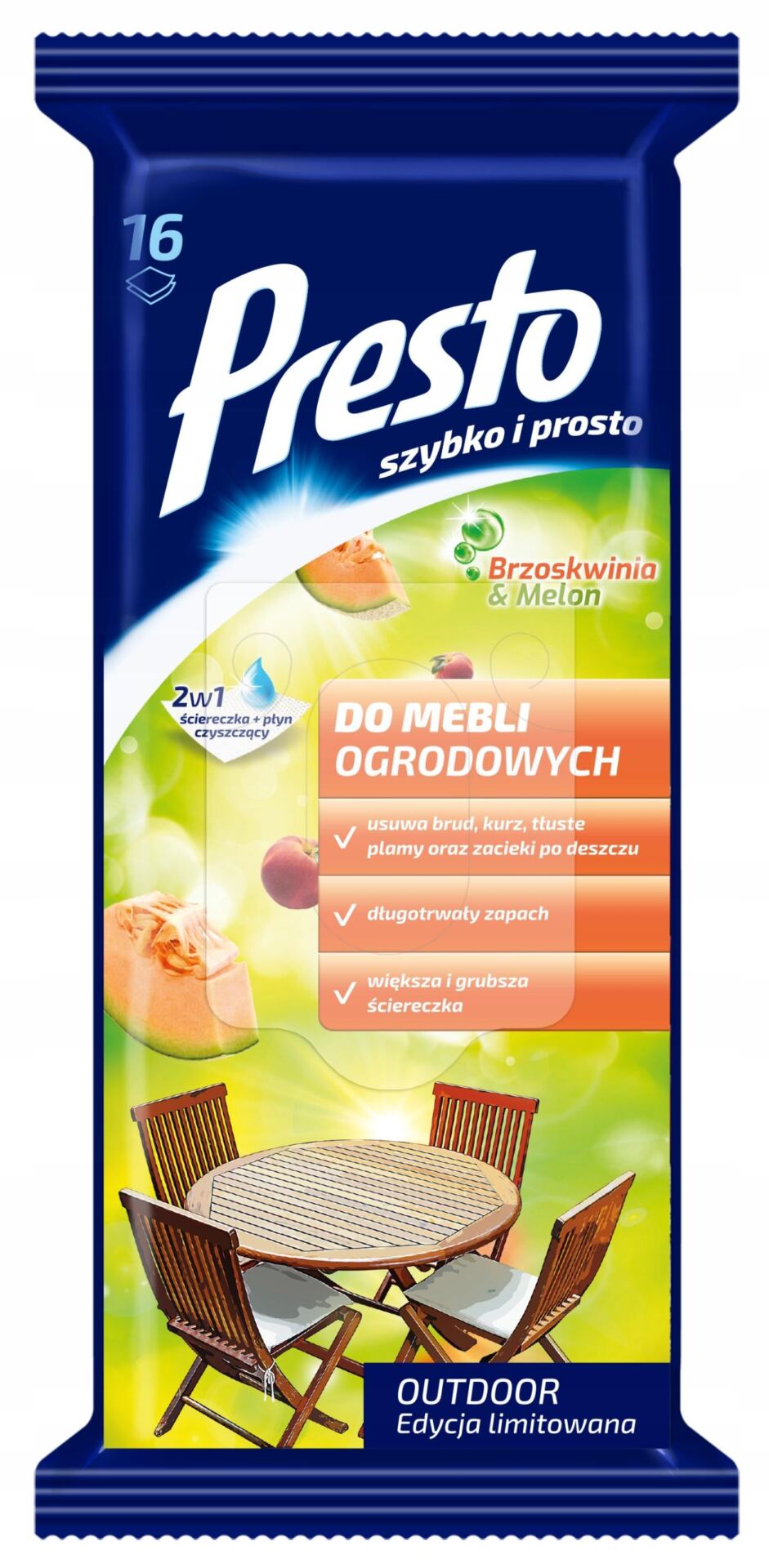 Presto Ściereczki gospodarcze do czyszczenia mebli 2w1 Brzoskwinia & Melon - obrazek 2