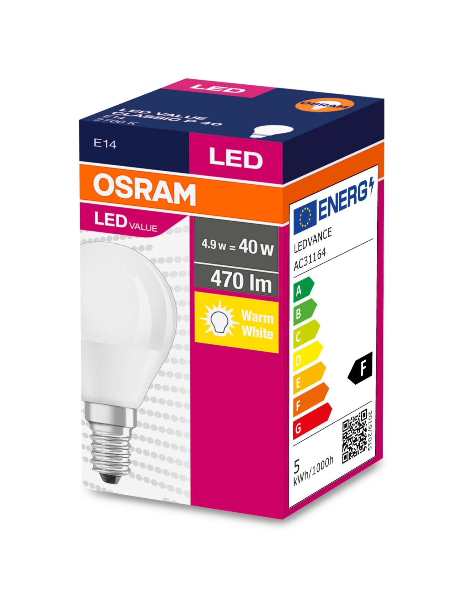 OSRAM Żarówka LED E14 5W 40W 470lm P40 2700K - obrazek 6