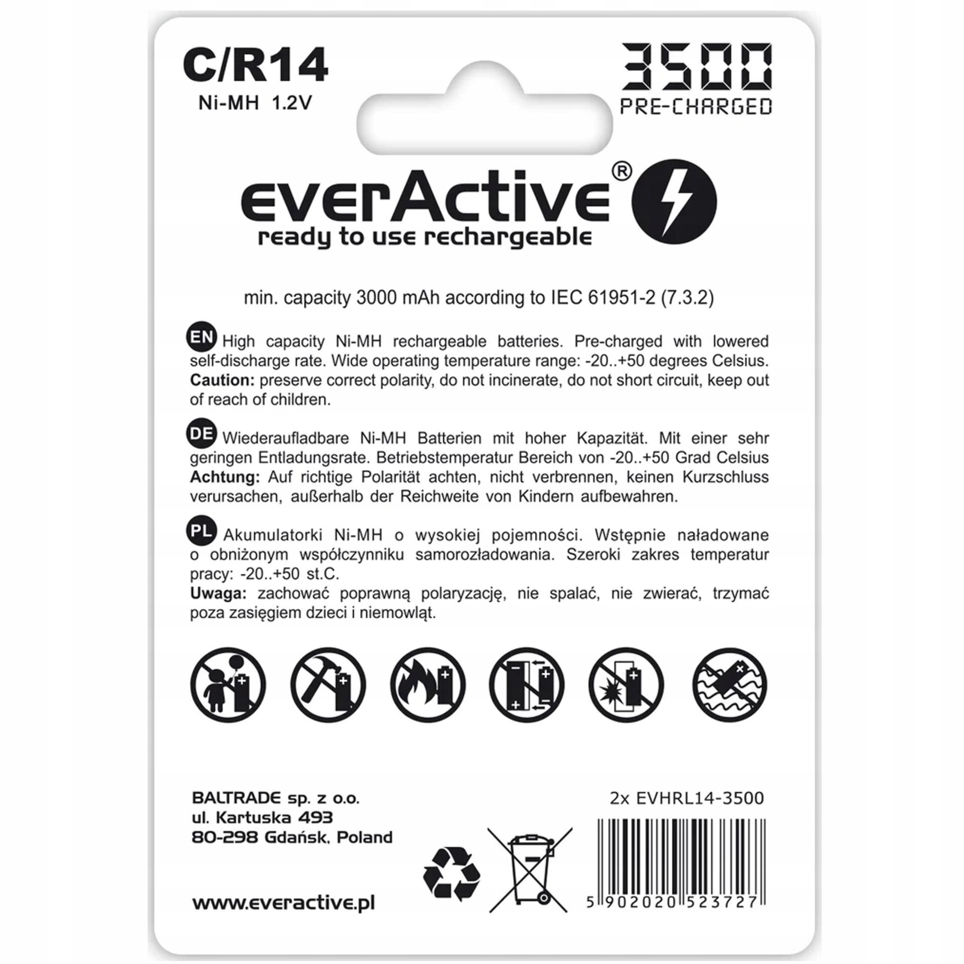 EverActive R14 AKUMULATORKI Baterie 2BL 3500 Silver Line NiMH - obrazek 2