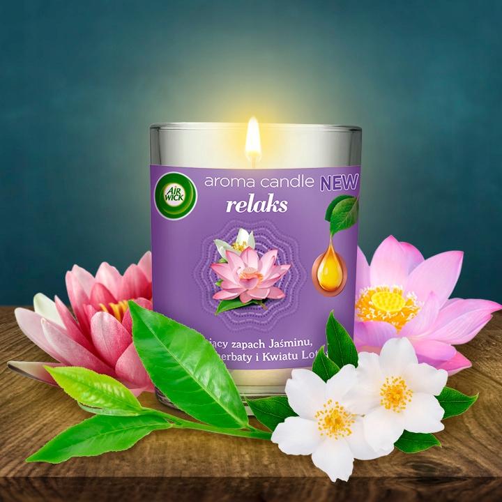 AIR WICK ŚWIECA ZAPACHOWA RELAKS JAŚMIN ZIELONA HERBATA I KWIAT LOTOSU 220G - obrazek 3