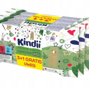 Kindii Natural Balance Nawilżane chusteczki, (4x60 szt.) 3 + 1 gratis
