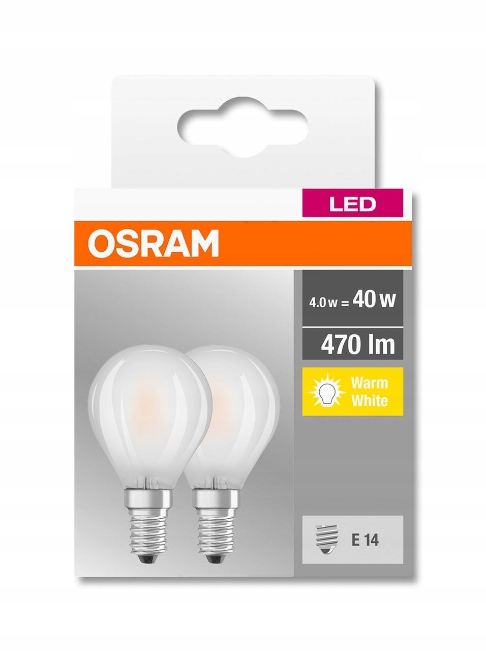 OSRAM ZESTAW 2 SZTUK ŻARÓWKI LED E14 4W P45 470LM BARWA CIEPŁA KULKA - obrazek 7