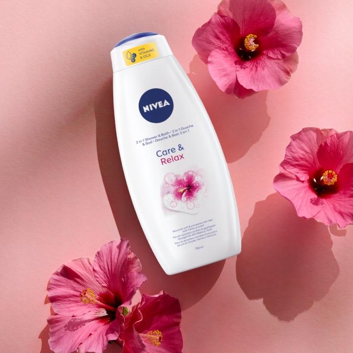 NIVEA PIELĘGNUJĄCY PŁYN DO KĄPIEL I ŻEL POD PRYSZNIC CARE & RELAX 750 ml - obrazek 3
