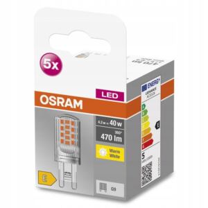 OSRAM 呕ar贸wki 5x LED kapsu艂ka Pin 4.2W 2700K 230V G9