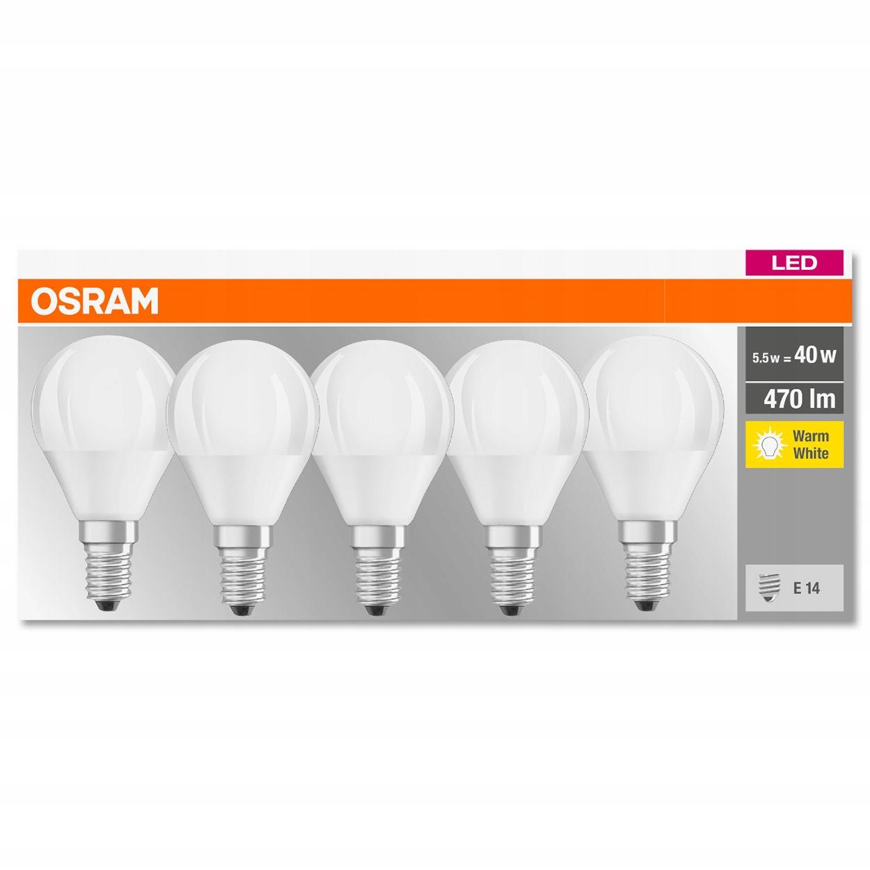 OSRAM Żarówka LED E14 KULKA 5W = 40W 2700K 5PAK - obrazek 6