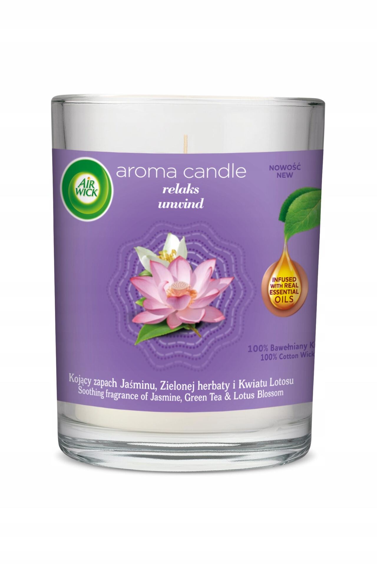 AIR WICK ŚWIECA ZAPACHOWA RELAKS JAŚMIN ZIELONA HERBATA I KWIAT LOTOSU 220G