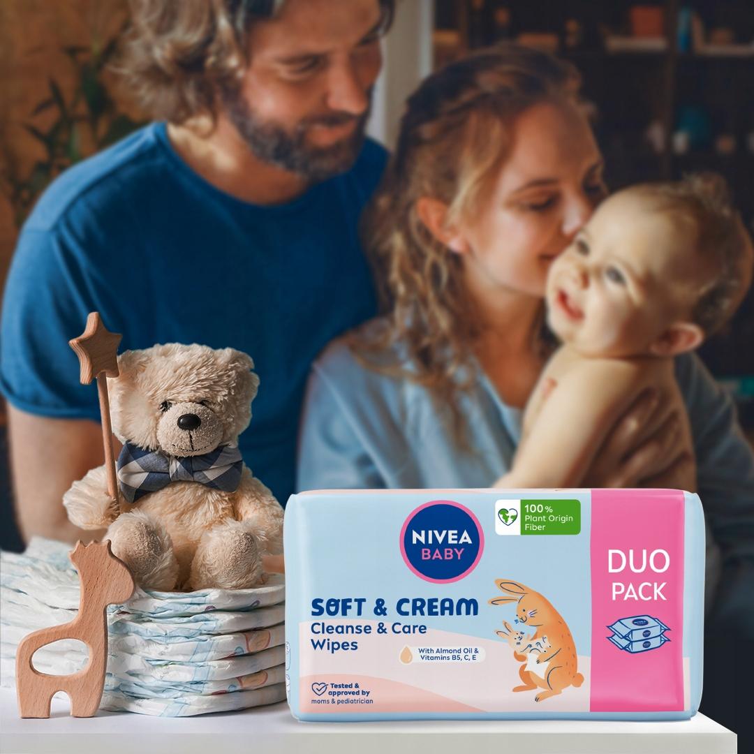 NIVEA BABY Chusteczki nawilżane Biodegradowalne Soft & Cream 2 x 57 sztuk - obrazek 6