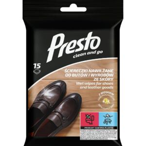 Presto Ściereczki nawilżane z woskiem do butów i wyrobów ze skóry 15 sztuk