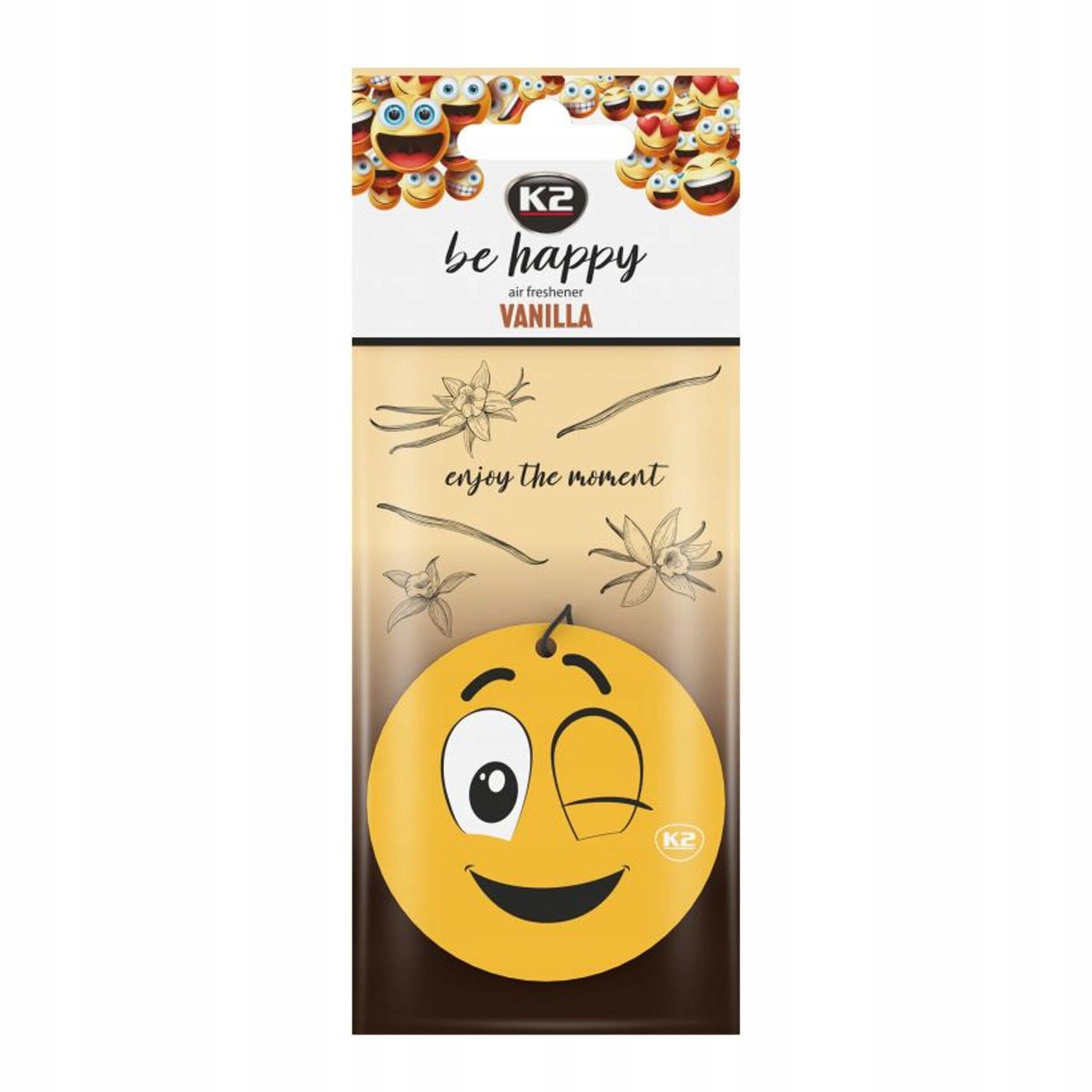 K2 BE HAPPY - ZAPACH ODŚWIEŻACZ DO SAMOCHODU AUTA ZAWIESZKA VANILLA C803