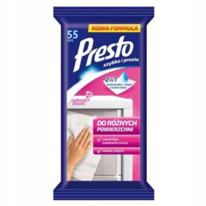 Presto Ściereczki nawilżane do różnych powierzchni 55 sztuk
