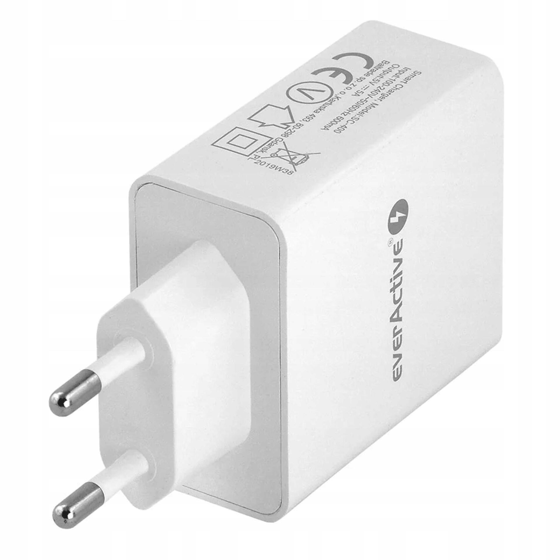 EverActive Ładowarka sieciowa 230V 4 porty USB 5V 5A 25W biała - obrazek 2