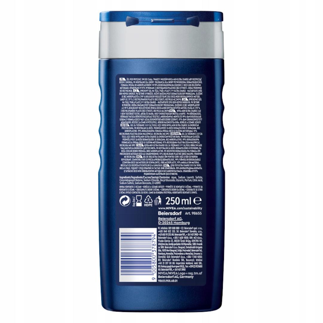 NIVEA MEN Ultra Charge Żel pod prysznic, 250 ml - obrazek 2