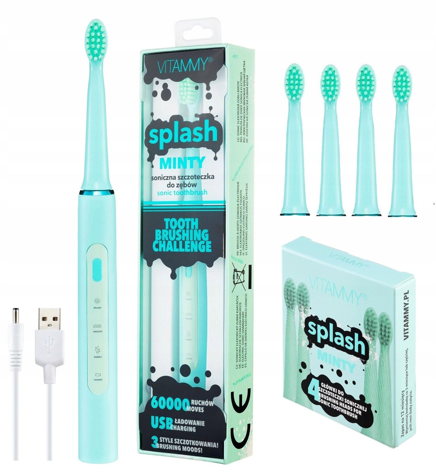 VITAMMY Szczoteczka soniczna do mycia zębów Splash minty miętowa 8+ - obrazek 16