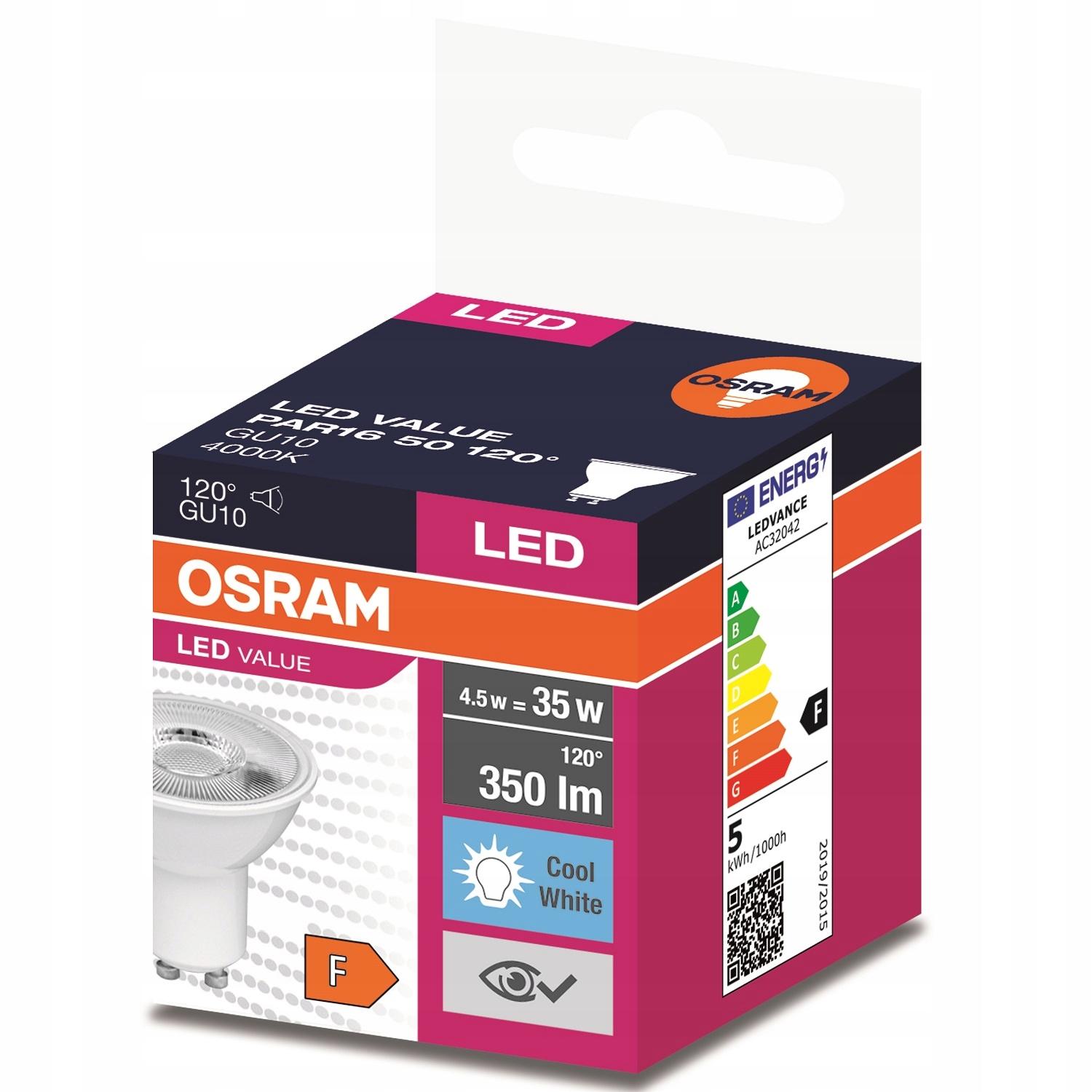 OSRAM Żarówka LED HALOGEN GU10 4,5W = 35W 4000K