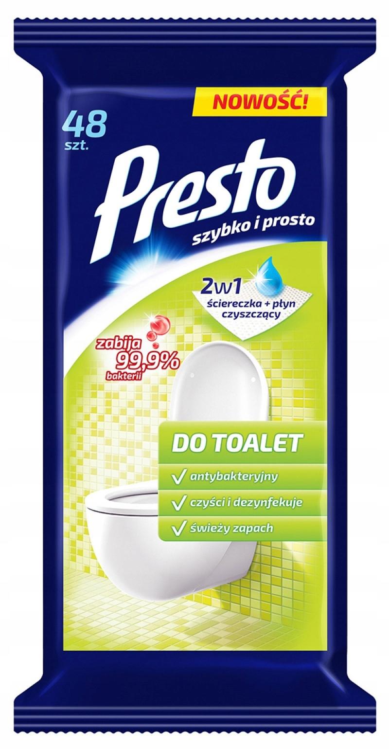 PRESTO Ściereczki Nawilżane Do Czyszczenia Toalet WC Dezynfekcja 48 sztuk
