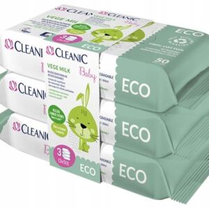 CLEANIC BABY chusteczki nawilżane VEGE MILK Bio do skóry wrażliwej 3x50 szt