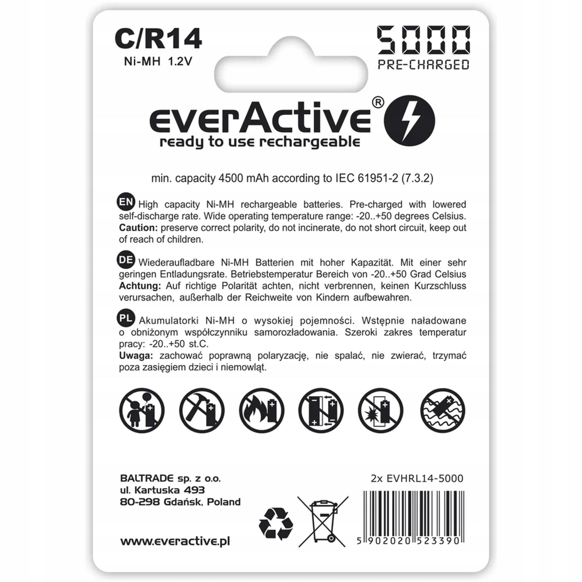 EverActive Professional Line Akumulatorki Baterie R14 2BL 5000 - obrazek 2