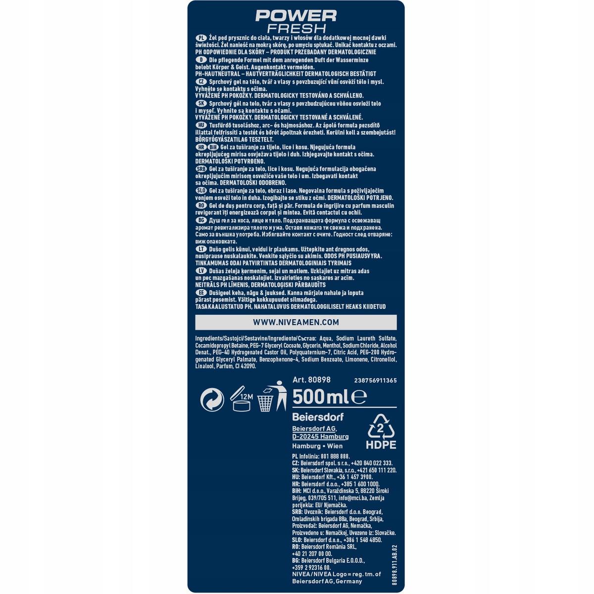 NIVEA Men żel pod prysznic Power Fresh 500 ml - obrazek 12