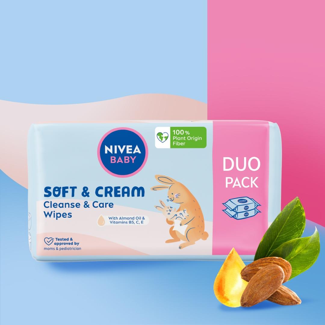 NIVEA BABY Chusteczki nawilżane Biodegradowalne Soft & Cream 2 x 57 sztuk - obrazek 3