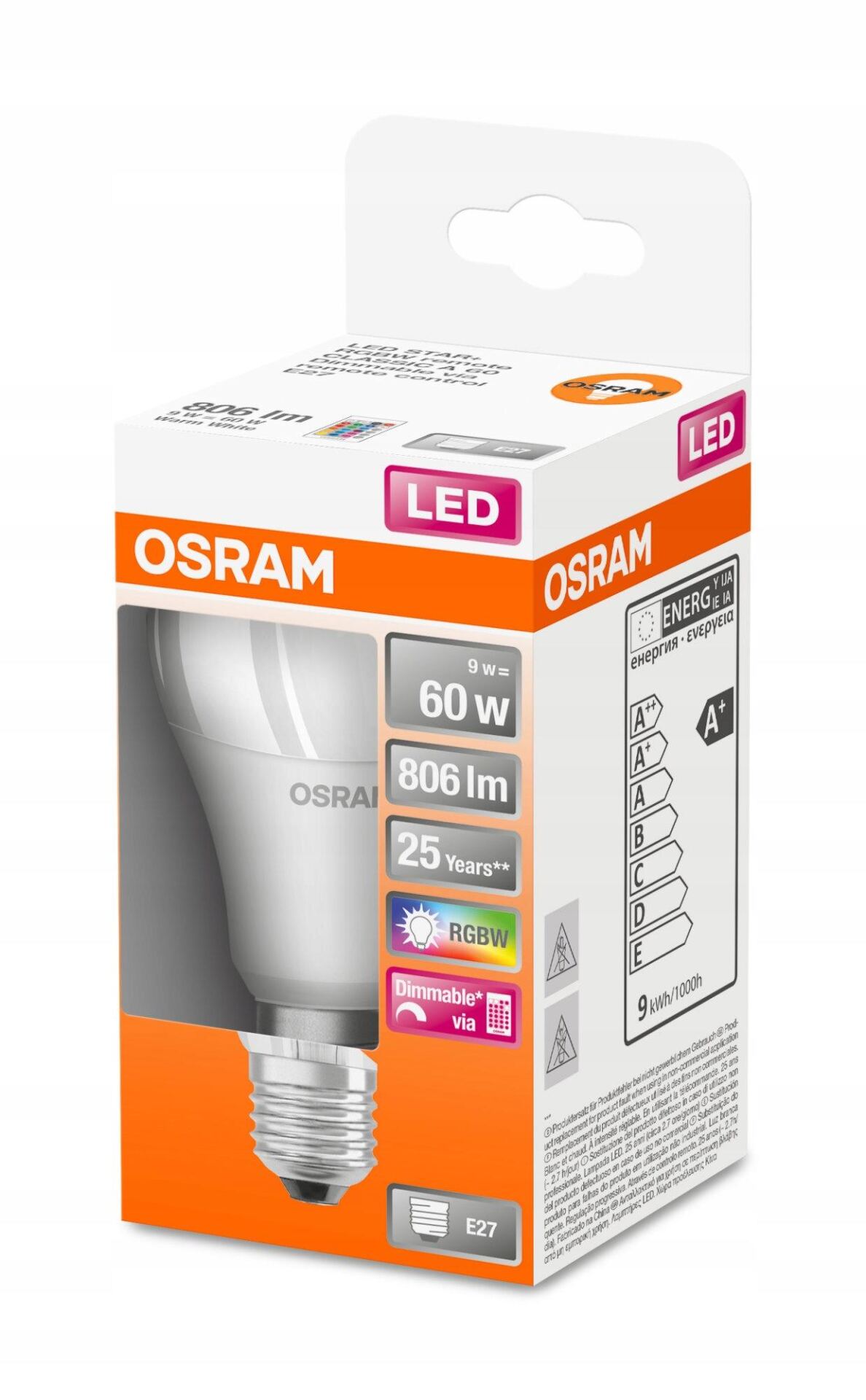 OSRAM LED żarówka RGBW wielokolorowa + PILOT 9W = 60W E27 - obrazek 8