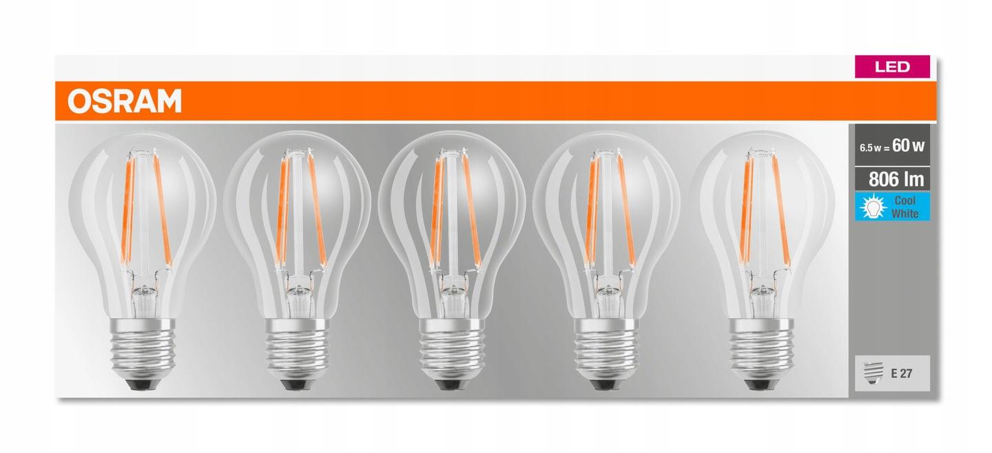 OSRAM 5x żarówka LED Filament E27 6,5W 4000K 806lm - obrazek 4
