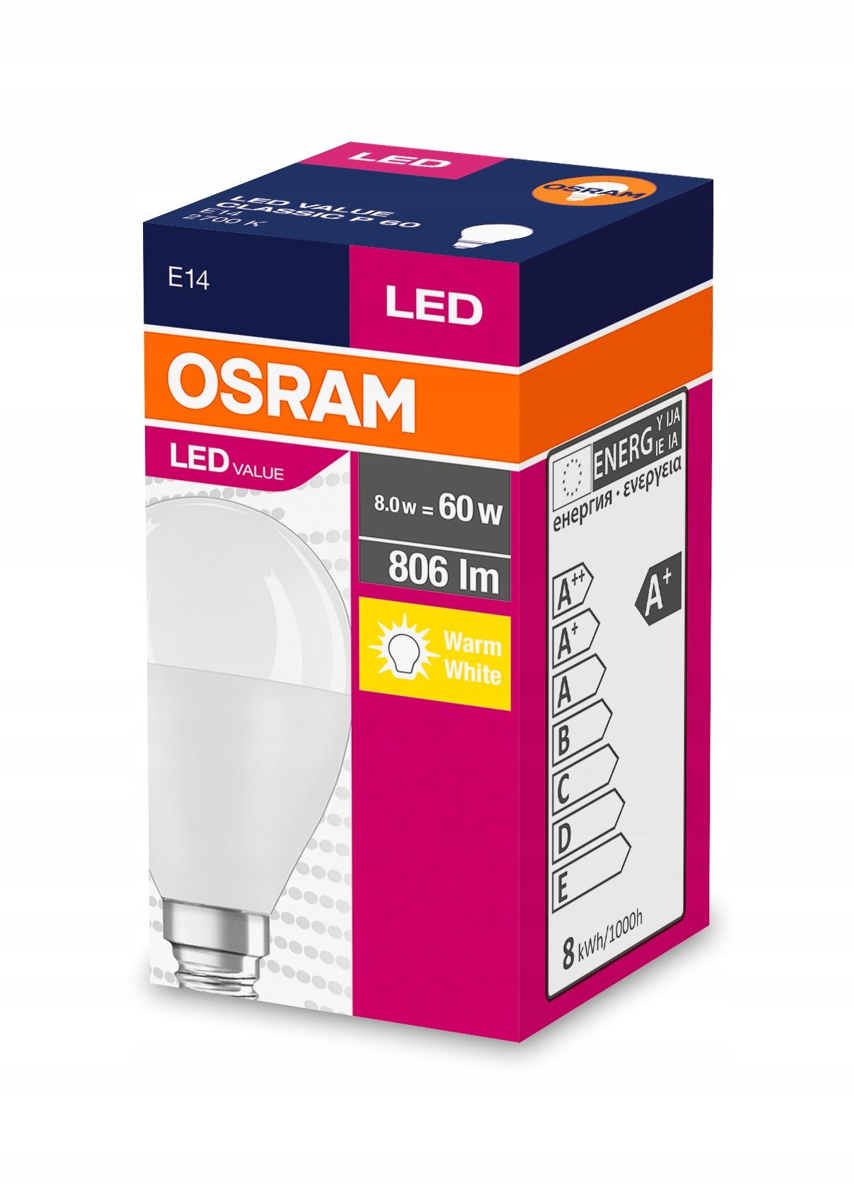 OSRAM Żarówka LED KULKA E14 8W 60W 2700K CIEPŁA - obrazek 8