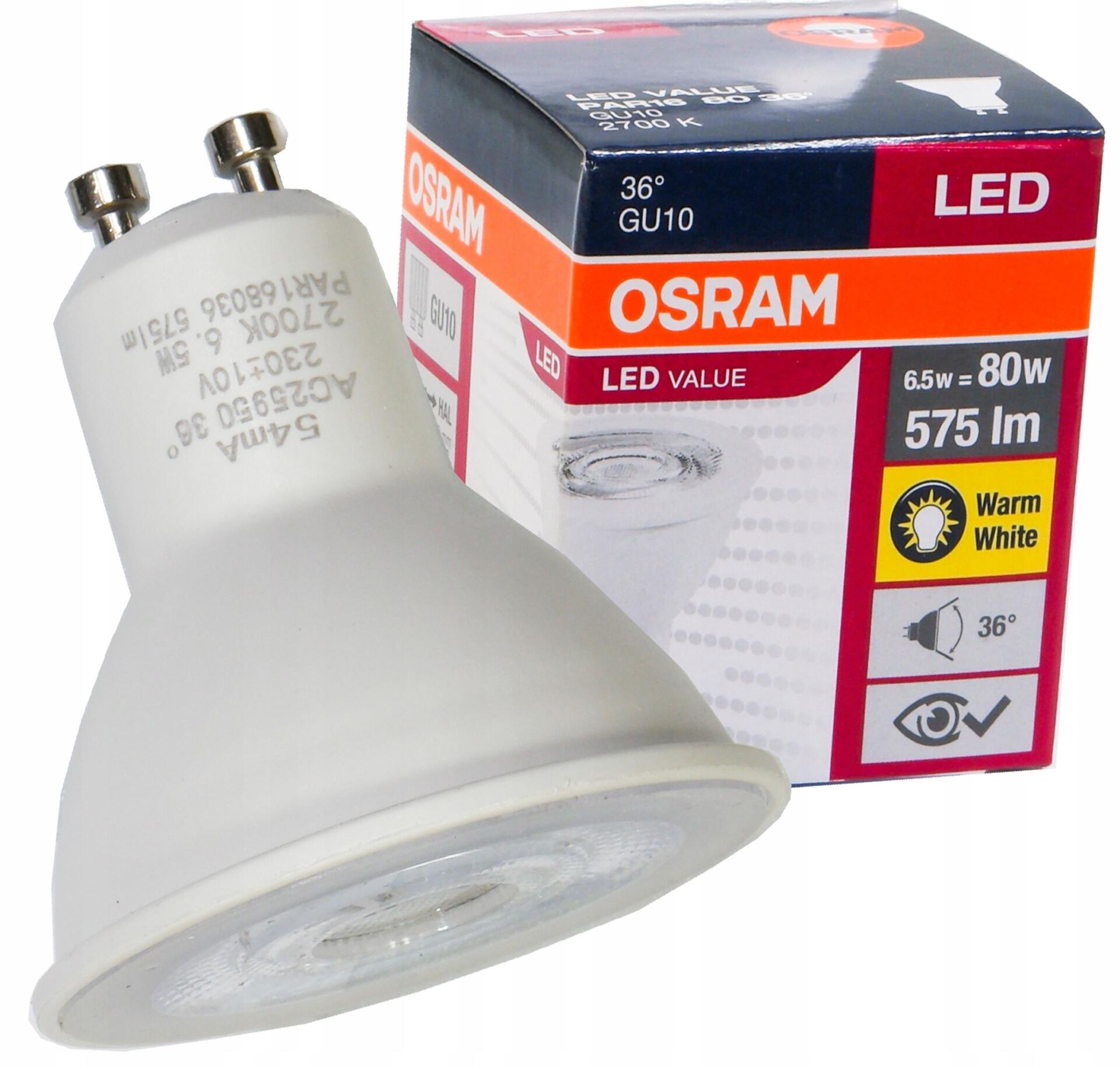 OSRAM Żarówka LED Halogen 6,9W 80W GU10 36s 2700K - obrazek 7