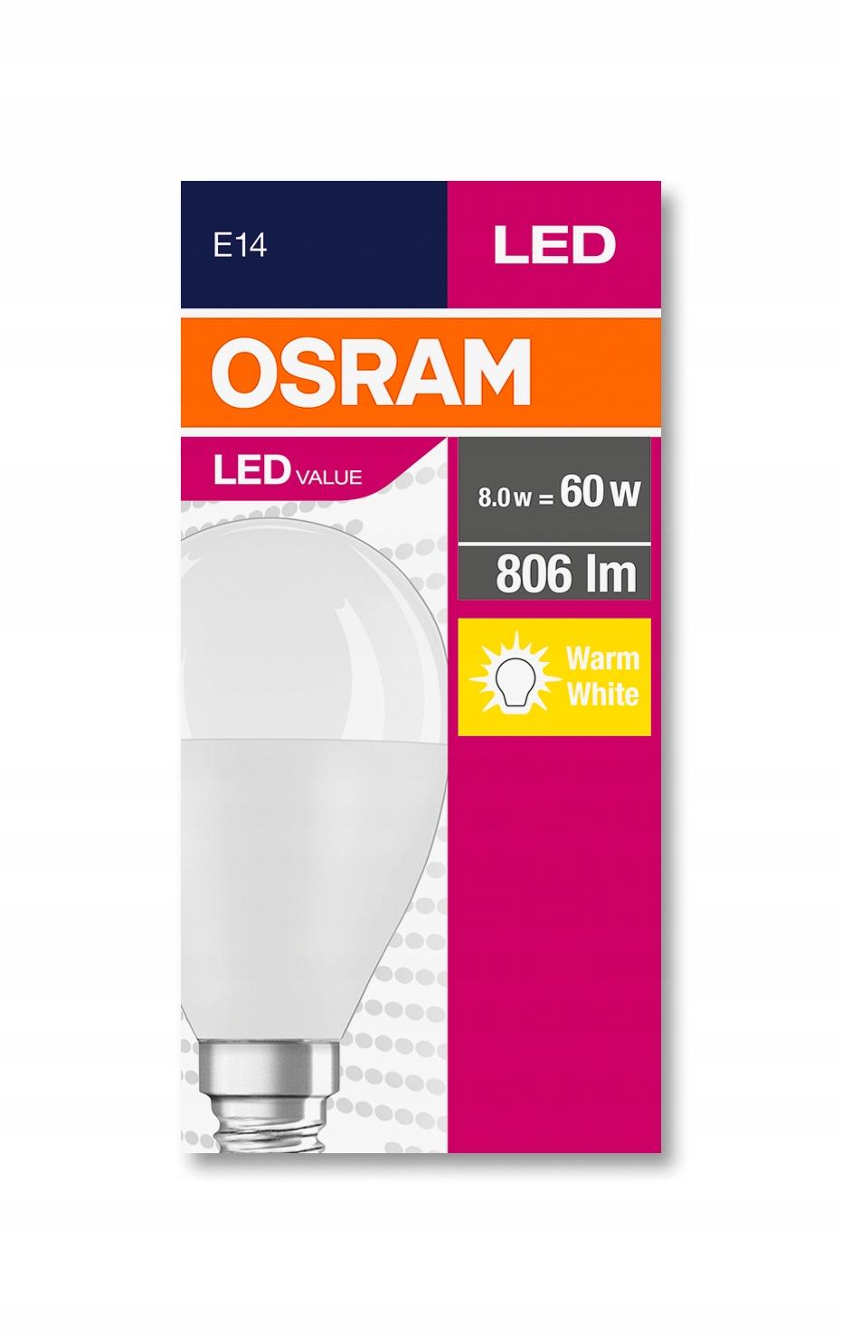 OSRAM Żarówka LED KULKA E14 8W 60W 2700K CIEPŁA - obrazek 9