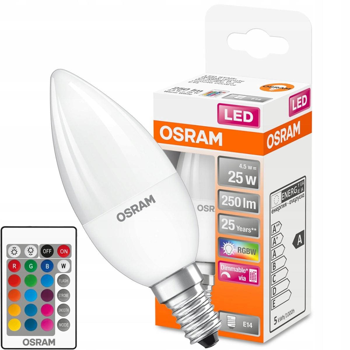 OSRAM Żarówka LED ŚWIECA E14 4,5W = 25W RGBW PILOT
