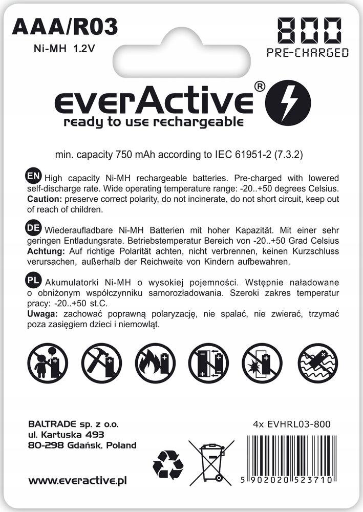 EVERACTIVE SILVER LINE AKUMULATORKI BATERIE PALUSZKI LR03 AAA 800mAh 4szt. - obrazek 3