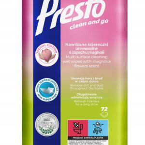 PRESTO ŚCIERECZKI NAWILŻANE UNIWERSALNE MAGNOLIA 72 SZTUK