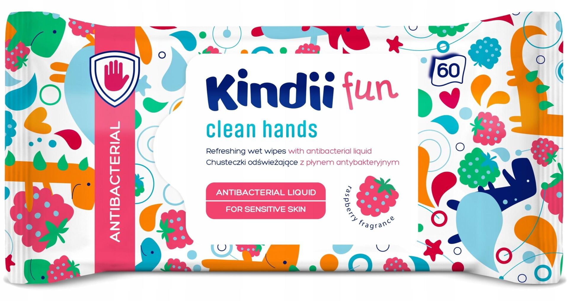 KINDII Chusteczki Nawilżane Malinowe Antybakteryjne 60 sztuk