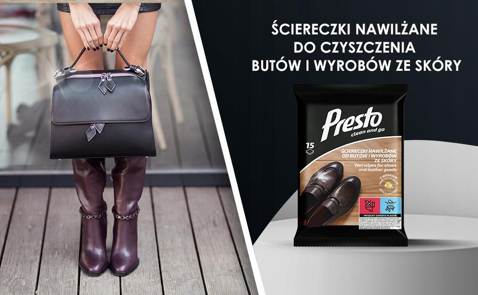 Presto Ściereczki nawilżane z woskiem do butów i wyrobów ze skóry 15 sztuk - obrazek 4