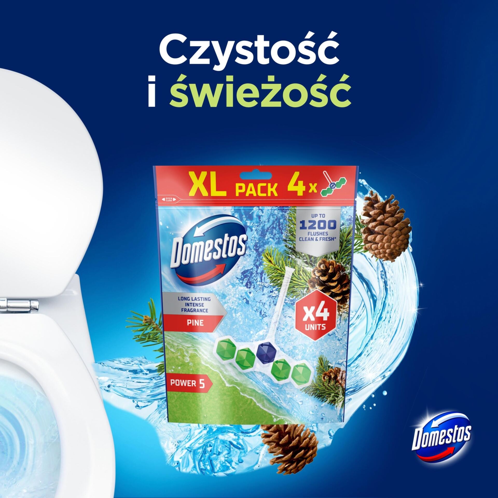 Zawieszka Domestos Power 5 kostka do WC Pełna Moc aż 1200 użyć Pine 4x50g - obrazek 5
