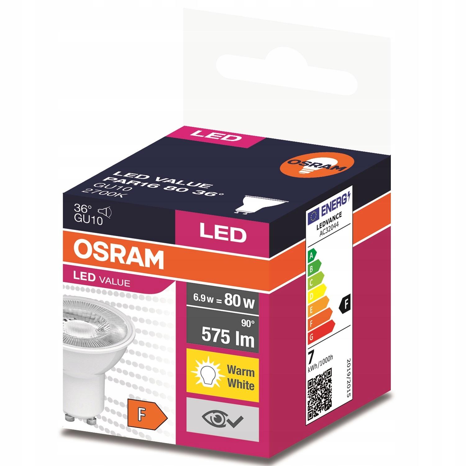 OSRAM Żarówka LED Halogen 6,9W 80W GU10 36s 2700K