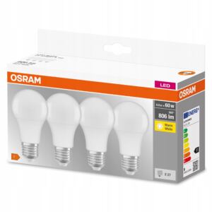 OSRAM 呕ar贸wka LED E27 8,5W = 60W A60 2700K 4PAK